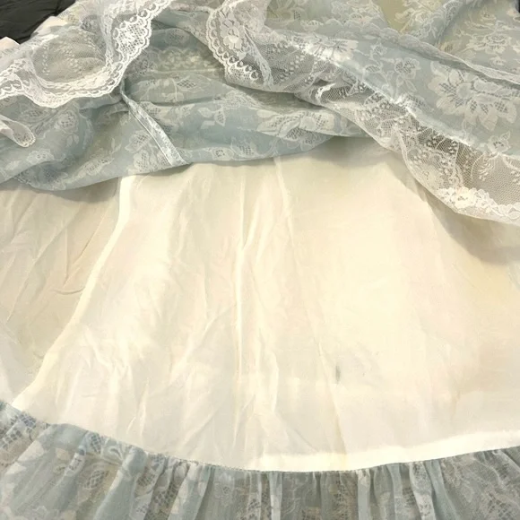 VTG Gunne Sax Jessica McClintock 70s Prairie Lace Prom Dress Pale Mint Size 7 - Picture 8 of 14